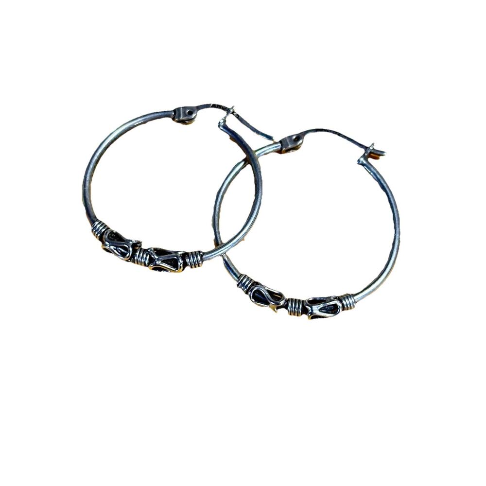 Vintage Sterling Silver Bali Hoop Earrings 25mm Twisted Wire Boho Artisan